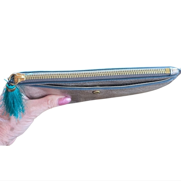 J. Crew Metallic Gold Leather Zip Closure Pouch - Picture 3 of 8